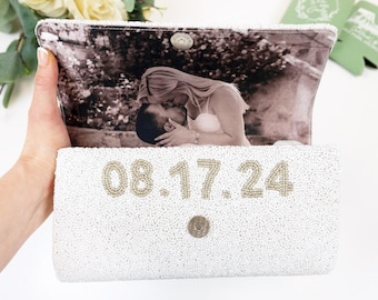 Personalized Beaded Bridal Clutch, Custom Seed Bead Wedding Purse with Name, Handmade Bride Gift
