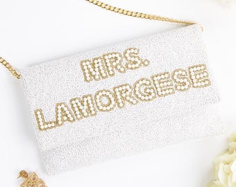 Bachelorette Clutch Bag, Bachelorette Clutch Purse, Seed Bead Wedding Bag, Beaded Wedding Purse, Bridal Shower Clutch, Bridal Clutch - LHFC