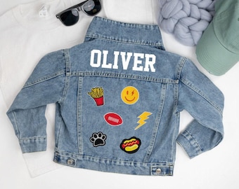 Kids Denim Jacket with Patches, Children's Patched Denim Jacket, Boys Patched Jean Jacket, Girls Patched Denim Jacket, Patched Denim Jackets