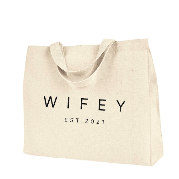 WIFE Canvas Tote Bags, Bridal Tote Bags, Bride Canvas Tote Bags, Bachelorette Party Tote Bags, Wedding Party Tote Bags, Custom Tote Gifts