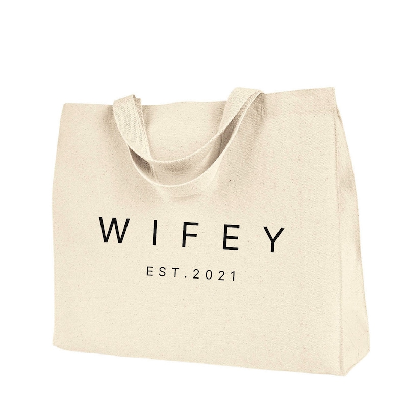 WIFE Canvas Tote Bags, Bridal Tote Bags, Bride Canvas Tote Bags, Bachelorette Party Tote Bags, Wedding Party Tote Bags, Custom Tote Gifts image 1