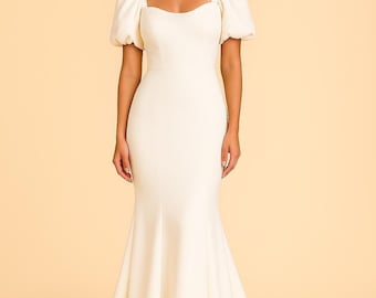Puff Sleeve Wedding Dress, Square Neck Wedding Dresses, Modern Bridal Gown, Classic Wedding Dress, Flared Skirt Wedding Dress, Wedding Gowns