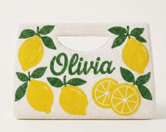 Zitronen Perlen Geldbörse, Obst Perlen Tasche, Zitrus Name Clutch, Benutzerdefinierte Zitronen Handtasche, Sommer Obst Tasche, Perlen Zitrus Geldbörse, individuelles Zitronen Geschenk