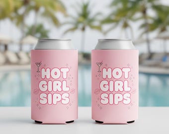 Bebidas calientes para chicas, recuerdo de despedida de soltera, enfriador de latas para damas de honor, regalos para fiestas de verano, regalos para viajes de chicas, enfriadores de latas rosas, fundas para bebidas (201)