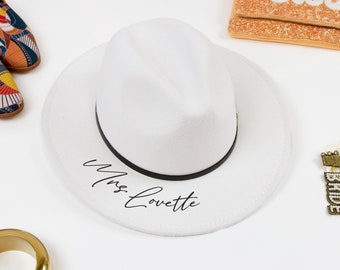 Bride Hat, Bridesmaid Hat, Maid of Honor Hat, Bachelorette Fedora Hats, Custom Cowboy Hats, Custom Bridal Party Felt Fedora Cowboy Hat
