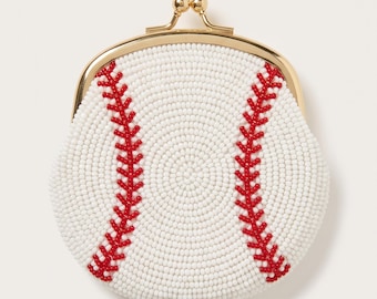 Custom Beaded Baseball Coin Purse, Personalized Game Day Kiss Lock Pouch, Beaded Sports Team Wallet, Softball Player Gift