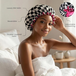 Reversible Satin Bonnet for Women, Double Layer Sleep Cap, Curly Hair Bonnet, Silky Night Cap for Natural Hair, Soft Hair Wrap Frizz Control image 3
