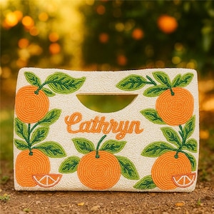 Orange Beaded Purse, Fruit Clutch Bag, Citrus Theme Handbag, Custom Orange Tote, Personalized Beaded Bag, Fresh Fruit Purse, Citrus Handbags
