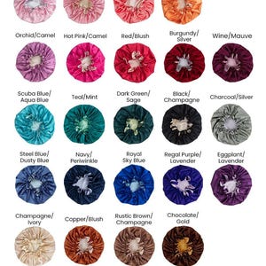 a collection of 24 different colors of bonnet, each with a unique name and description, arranged in a grid format.