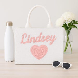 Personalized Bridesmaid Tote Bag Gift, Seed Bead Tote Bag, Beaded Tote Bag, Custom Beaded Tote Bag for Bachelorette Parties, Bridal Tote Bag