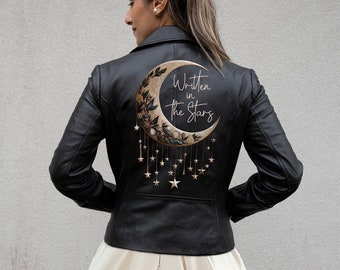 Written In The Stars Leather Jacket, Personalized Leather Jacket, Wedding Party Leather Jacket, Personalized Bachelorette Party Jacket Gifts