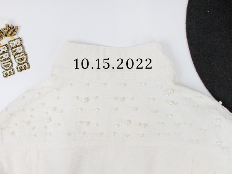 White Pearl Customized Denim Jacket, Custom Mrs Denim Jacket, White Denim Jacket, Bachelorette Pearl Jacket, Bride Denim Jacket, Bride Gift image 7