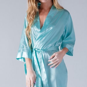 Robin&#39;s Egg Blue Bridesmaid Robes | Personalized Satin Robes | Custom Satin Robes | Satin Wedding Robes | Satin Bridal Robes | Satin Robe