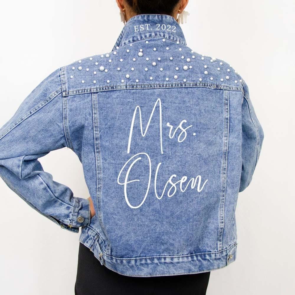 Blue Pearl Jacket, Customized Bride Pearl Jean Jacket, Bride Demin Jacket, Personalized Denim Jean Jacket, Pearl Jacket, Bridal Denim Jacket New Fashion