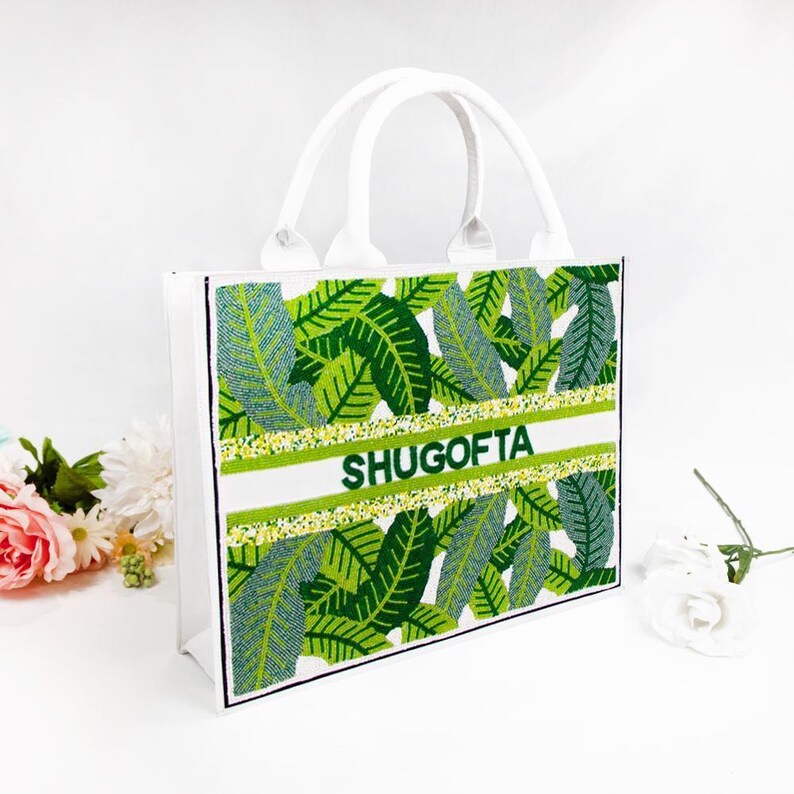 Personalized Beach Tote Bags, Custom Name Bags, Ocean Wave Purses, Coastal Handbag, Beaded Beach Tote, Tropical Tote Bag, Sea Life Tote Bags Design 4