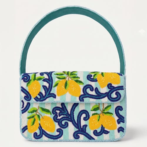 Borsa a tracolla con perline a forma di limone, borsetta della Costiera Amalfitana, borse estive italiane, pochette agrumata fatta a mano, regalo per le vacanze al mare per donne alla moda
