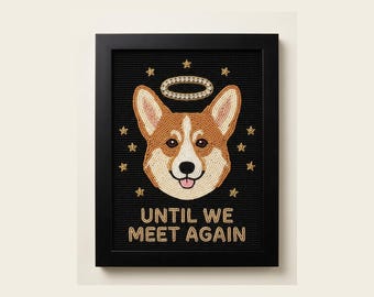 Custom Corgi Memorial Framed Beaded Wall Art, Personalized Dog Loss Gift, Hand Beaded Pet Remembrance Art, Until We Meet Again