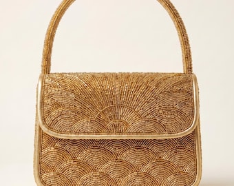 Golden Handbag, Elegant Golden Purse, Luxury Golden Bag, Gold Evening Purse, Designer Golden Handbag, Golden Wedding Purses, Shoulder Purses