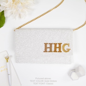 Custom Initials Wedding Clutch Purse, Customized Monogram Wedding Clutch Bag, Seed Bead Bridal Clutch Bag, Custom Wedding Clutch Bags - LHFC