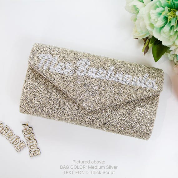 Custom Envelope Bridal Clutch Bag, Mrs Seed Bead Clutch Purse
