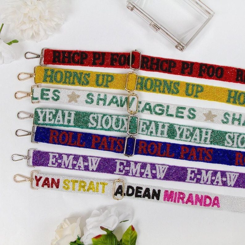 Alça personalizada para o dia do jogo, Alça de miçangas personalizada para o dia do jogo, Alça de miçangas para bolsa para o dia do jogo, Alça de miçangas para bolsa de futebol americano, Alça de miçangas personalizada imagem 8
