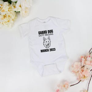Guard Dog Duty Begins Custom Baby Shower Onsies, Personalized Baby Onsie, Custom Pet Dog Baby Bodysuits, Personalized New Baby Bodysuit Gift