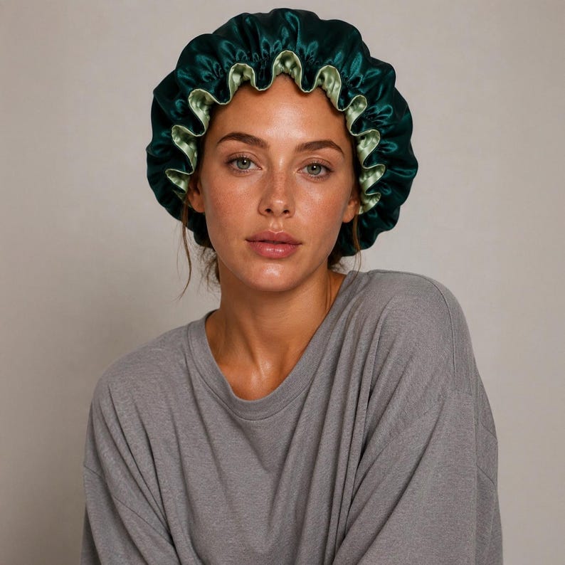 Reversible Satin Bonnet for Women, Double Layer Sleep Cap, Curly Hair Bonnet, Silky Night Cap for Natural Hair, Soft Hair Wrap Frizz Control image 2