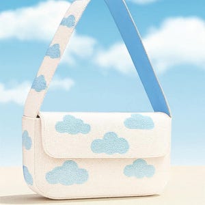 White Cloud Purse, Beaded Shoulder Bags, Blue Cloud Purse, Handmade Beaded Bag, Cloud Theme Purse, Beaded White Bags, Whimsical Cloud Purses image 1