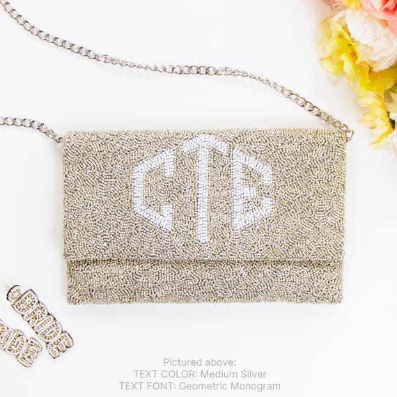 Personalized Bride Purse, Custom Bachelorette Bag, Customized Bride Clutch, Beaded Wedding Bag, Bridal Shower Purse, Custom Bride Bag - LHFC