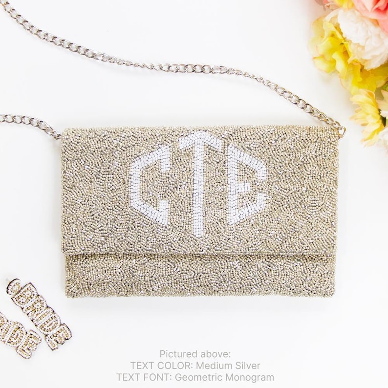 Personalized Bride Purse, Custom Bachelorette Bag, Customized Bride Clutch, Beaded Wedding Bag, Bridal Shower Purse, Custom Bride Bag - LHFC image 1