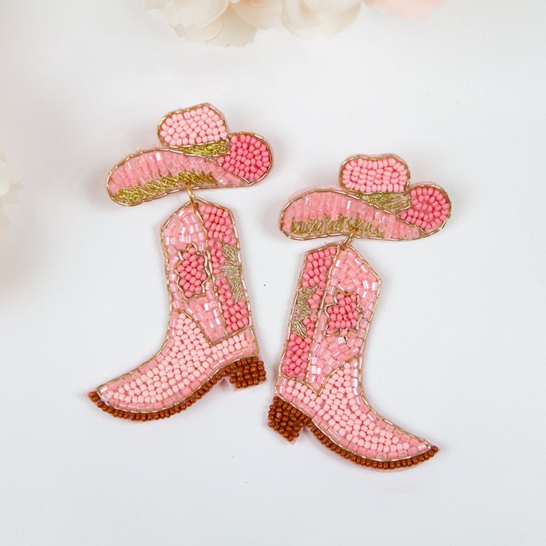 Cowboy Boots Beaded Earrings Cowboy Hat Seed Bead Earrings Etsy