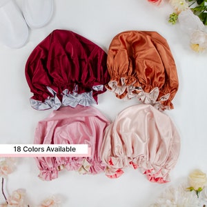 Double Layer Silky Satin Bonnet, Hair Bonnet for Women, Curly Hair Bonnet for Women, Natural Hair Satin Bonnet Gifts for Women, Adult Bonnet