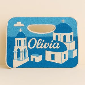 Bolsos de cuentas de Santorini, bolso de mano de isla griega, clutch de viaje personalizado, bolso azul personalizado, bolsos mediterráneos de cuentas, bolsos para vacaciones en la playa