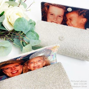 Mother of the Bride Beaded Clutch, Personalized Photo Purse for Moms, Mother of Groom Wedding Handbag, Keepsake Gift Bag Wedding Party - FOG