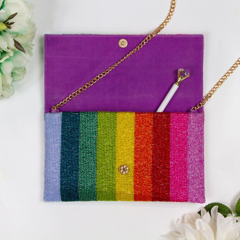 Pride Rainbow Mrs. Clutch Bag, LGBTQ Bride Clutch Purse, Mrs Last Name Beaded Clutch Bag, Custom Seed Bead Clutch, Personalized Clutch LHFC image 6