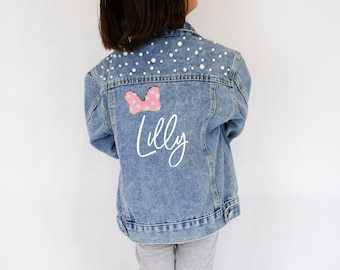 Custom Name Denim Jacket, Personalized Name Kid's Jean Jacket, Custom Jean Jacket for Kids Gifts, Personalized Blue Pearl Denim Jacket Gifts