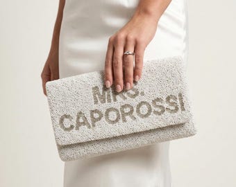 NEW! Personalized Evening Bag for Brides, Custom Bride Purses, Personalized Beaded Bride Purses, Customized Beaded Bride Wedding Bags - LHFC