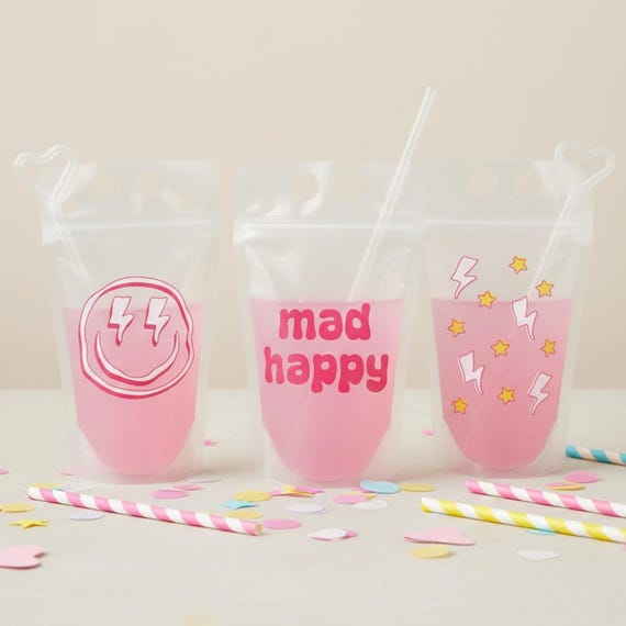 Festival Getränkebeutel, personalisierte Getränkebeutel, benutzerdefinierte Getränkebeutel, nachfüllbare Getränketaschen, Smiley Trinkbeutel, kundenspezifische Party Trinkbeutel