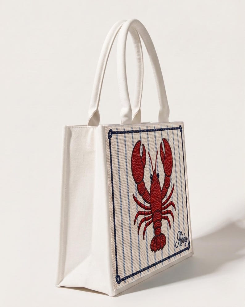 Sac fourre-tout homard en perles, Sacs fourre-tout côtiers, Sac homard personnalisé, Porte-monnaie nautique, Porte-monnaie homard, Sacs fourre-tout de plage, Cabas Nouvelle-Angleterre image 2