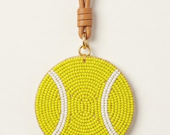 Personalized Tennis Ball Beaded Bag Charm, Custom Tennis Bag Tag with Monogram, Sport Keychain Charm, Tennis Player Gift for Tote Bag
