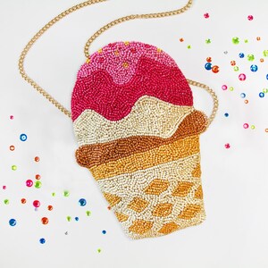 Perlen Eistüte Geldbörse Tasche, Eis Crossbody Tasche, Eis Crossbody Schultertasche, Eiscreme Foodie Geldbörse Taschen