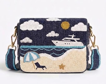 Beaded Beach Clutch, Yacht Purse, Coastal Handbag, Ocean Crossbody, Resort Purse, Vacation Bag, Summer Handbag, Nautical Purses, Cruise Bags