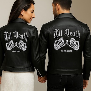 Embroidered Black Leather Jacket, Embroidered Bridal Leather Jacket Skeleton Hands Jacket Gothic Wedding Leather Jacket