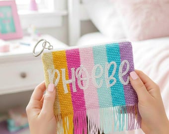 Customized Kids Zipper Wallet, Personalized Kids Fringe Money Holder, Cute Mini Coin Bag, Kids Rainbow Coin Purse, Custom Coin Pouch for Kid