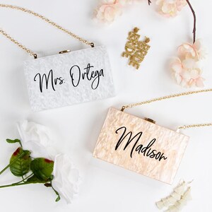 Custom Wedding Box Clutch, Personalized Clutch Purse, Bachelorette Clutch Bag, Marbled Acrylic Purse for Brides, Bridesmaid Box Clutch Gifts