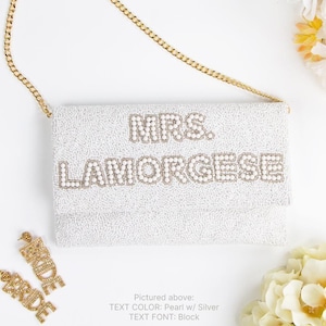 Mrs Pearl Clutch Bag, personalisierte Brautperlen-Clutch-Geldbeutel, kundenspezifische Brautperlen-Samen-Perlen-Clutch-Tasche - LHLFC Bild 1