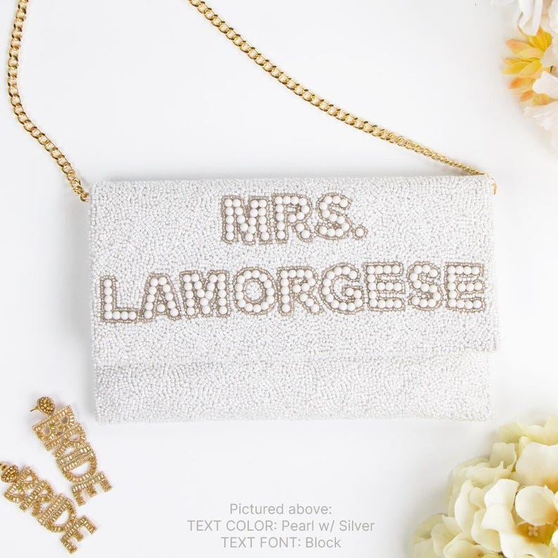 Mrs Pearl Clutch Bag, personalisierte Brautperlen-Clutch-Geldbeutel, kundenspezifische Brautperlen-Samen-Perlen-Clutch-Tasche - LHLFC Bild 1