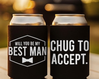 Enfriador de latas para padrinos de boda, enfriadores de latas para "¿Quieres ser mi padrino de boda?", propuesta de padrino de boda, idea de regalo para la propuesta del padrino de boda.