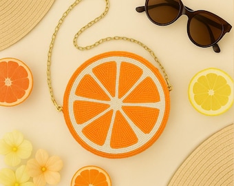 Orange Geldbörse, Perlen Orange Tasche, Zitrusfrucht Geldbörse, Handgemachte Obst Tasche, Sommer Orange Tasche, Helle Aussage, Trendige Frische Obst Clutch Taschen