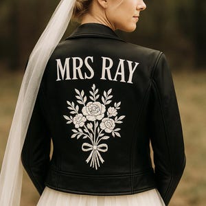 Custom Personalized Bridal Jacket, Embroidered Bridal Leather Jacket, Floral Bride Leather Jacket, Custom Wedding Bride Personalized Jackets